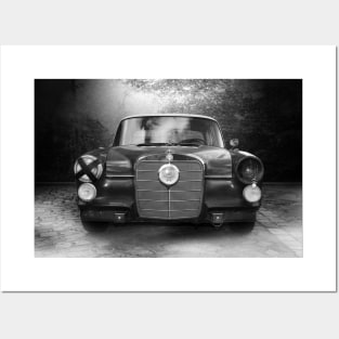 mercedes, oldtimer - black white Posters and Art